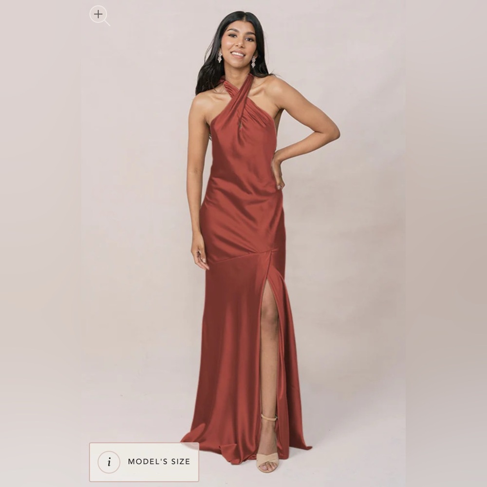 Revelry Athena Satin Dress in Cinnamon Rose